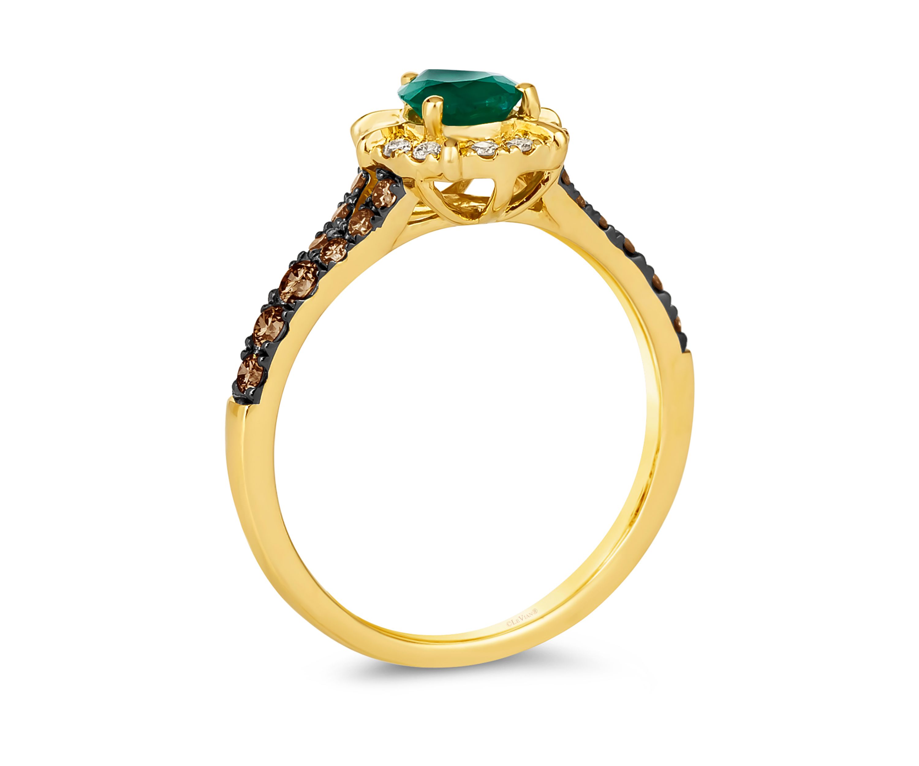 1/2 ct. t.w. Costa Smeralda Emeralds™, 1/3 ct. t.w. Chocolate Diamonds®, 1/10 ct. t.w. Nude Diamonds™ Ring in 14K Honey Gold™