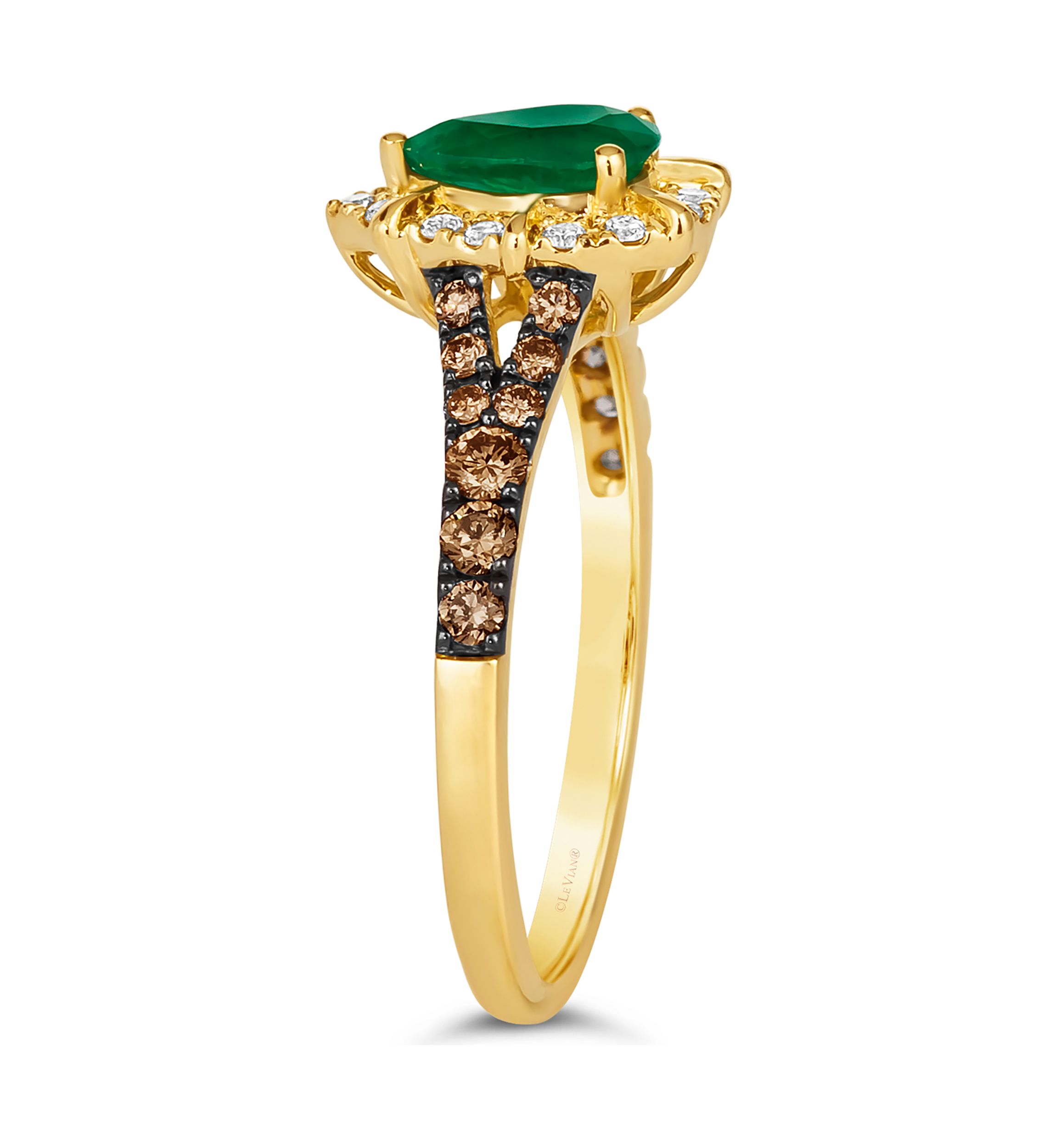1/2 ct. t.w. Costa Smeralda Emeralds™, 1/3 ct. t.w. Chocolate Diamonds®, 1/10 ct. t.w. Nude Diamonds™ Ring in 14K Honey Gold™