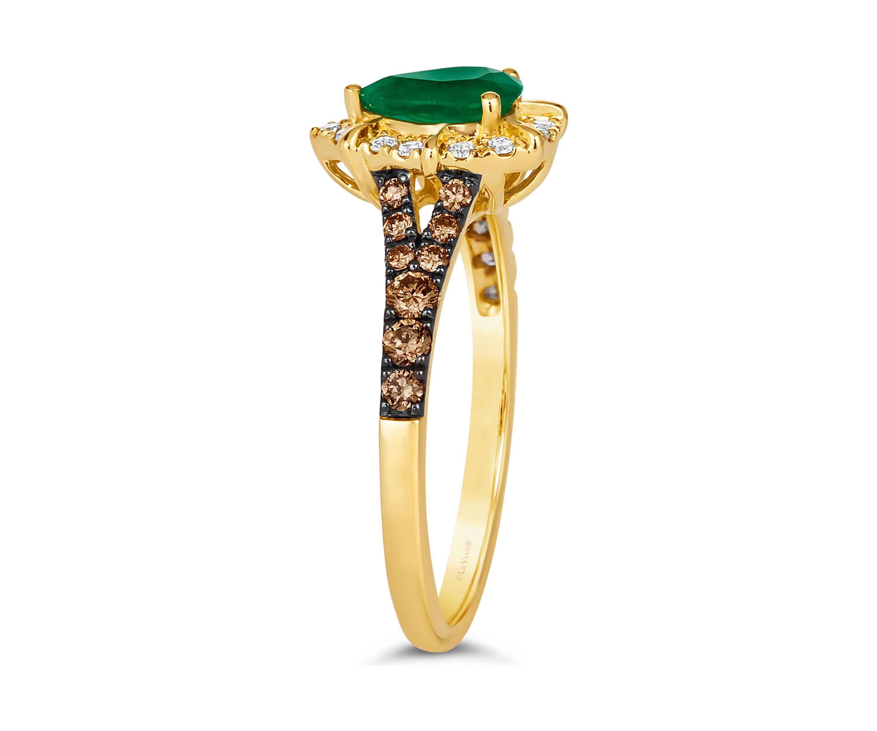 1/2 ct. t.w. Costa Smeralda Emeralds™, 1/3 ct. t.w. Chocolate Diamonds®, 1/10 ct. t.w. Nude Diamonds™ Ring in 14K Honey Gold™