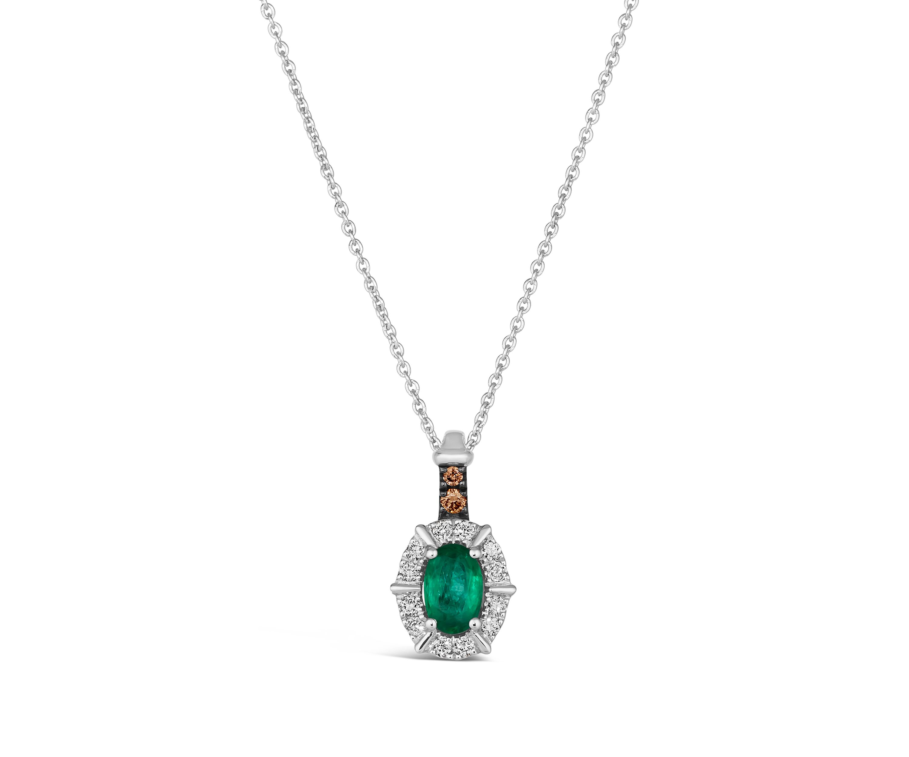 1/3 ct. t.w. Costa Smeralda Emeralds™, Chocolate Diamonds®, 1/10 ct. t.w. Nude Diamonds™ Pendant Necklace in 14K Vanilla Gold®