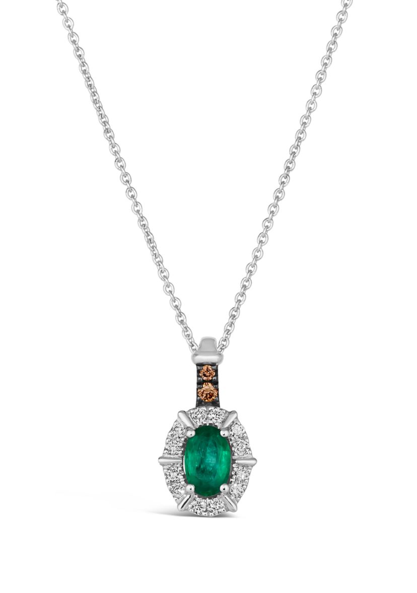 1/3 ct. t.w. Costa Smeralda Emeralds™, Chocolate Diamonds®, 1/10 ct. t.w. Nude Diamonds™ Pendant Necklace in 14K Vanilla Gold®