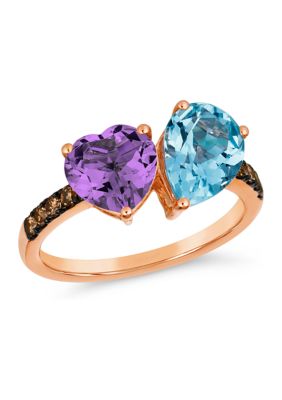 Le Vian 2 Ct. T.w. Blue Topaz, 1.13 Ct. T.w. Grape Amethystâ¢, 1/5 Ct. T.w. Chocolate Diamonds Ring In 14K Strawberry Gold