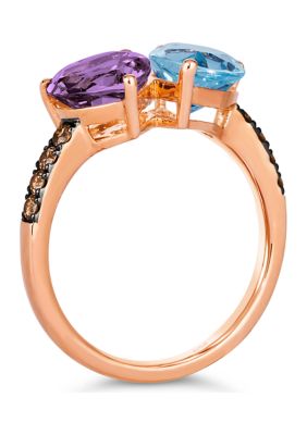 2 ct. t.w. Blue Topaz, 1.13 ct. t.w. Grape Amethyst™, 1/5 ct. t.w. Chocolate Diamonds® Ring in 14K Strawberry Gold®