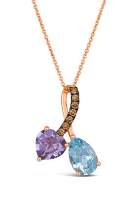 Le Vian 1.33 Ct. T.w. Blue Topaz, 7/8 Ct. T.w. Grape Amethystâ¢, 1/8 Ct. T.w. Chocolate Diamonds Pendant Necklace In 14K Strawberry Gold