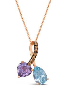 Le Vian 1.33 ct. t.w. Blue Topaz, 7/8 ct. t.w. Grape Amethystâ¢, 1/8 ct. t.w. Chocolate Diamonds Pendant Necklace in 14K Strawberry Gold