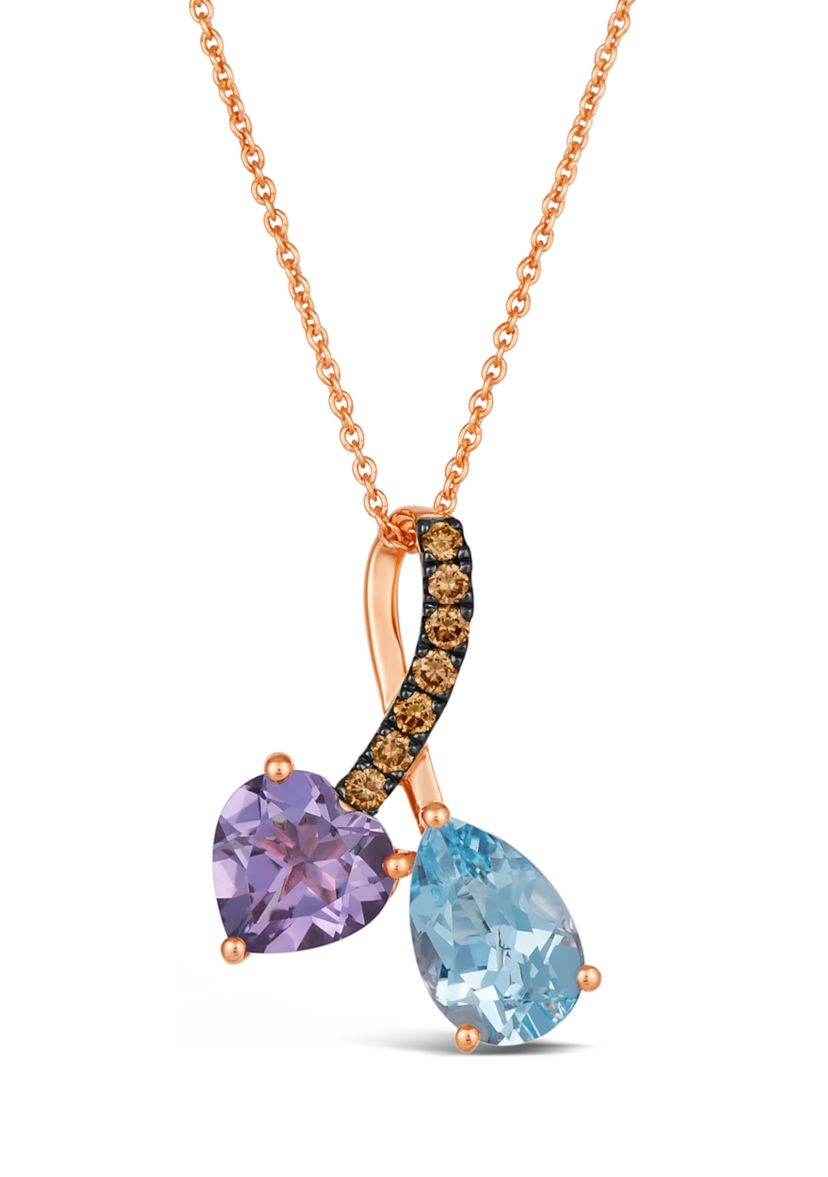 1.33 ct. t.w. Blue Topaz, 7/8 ct. t.w. Grape Amethyst™, 1/8 ct. t.w. Chocolate Diamonds® Pendant Necklace in 14K Strawberry Gold®