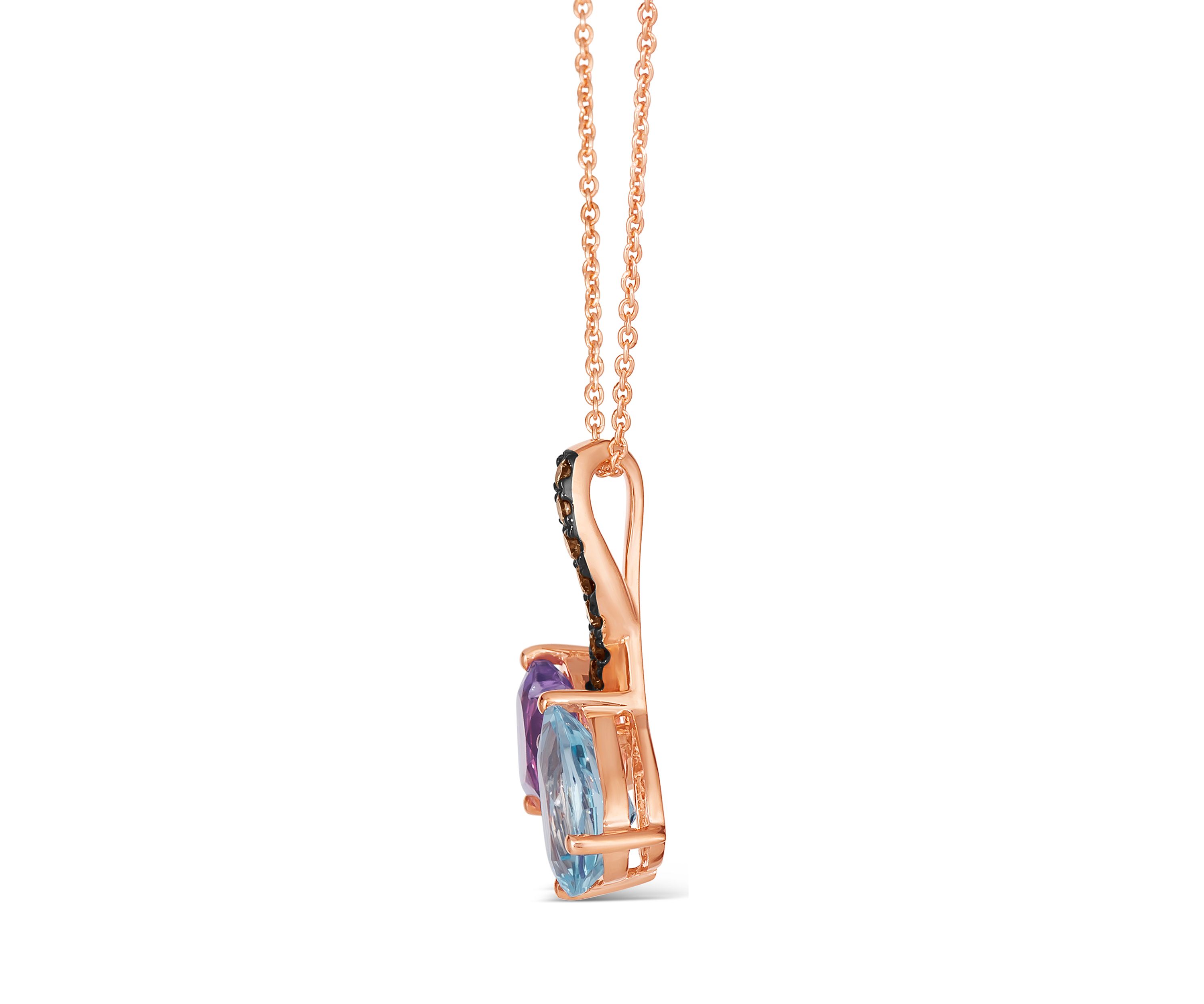 1.33 ct. t.w. Blue Topaz, 7/8 ct. t.w. Grape Amethyst™, 1/8 ct. t.w. Chocolate Diamonds® Pendant Necklace in 14K Strawberry Gold®