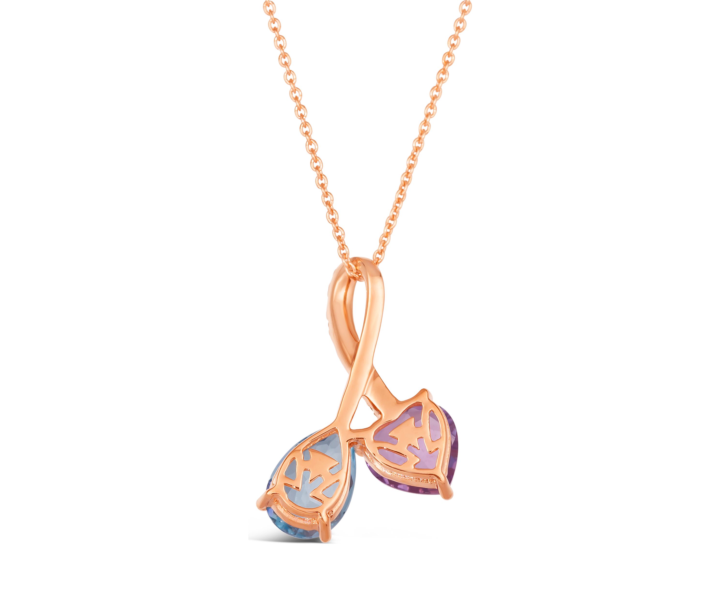 1.33 ct. t.w. Blue Topaz, 7/8 ct. t.w. Grape Amethyst™, 1/8 ct. t.w. Chocolate Diamonds® Pendant Necklace in 14K Strawberry Gold®