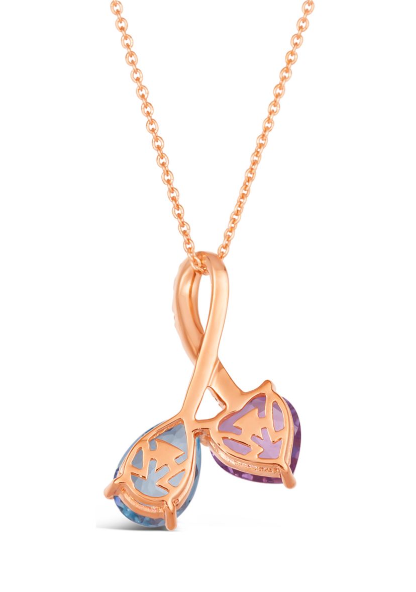 1.33 ct. t.w. Blue Topaz, 7/8 ct. t.w. Grape Amethyst™, 1/8 ct. t.w. Chocolate Diamonds® Pendant Necklace in 14K Strawberry Gold®