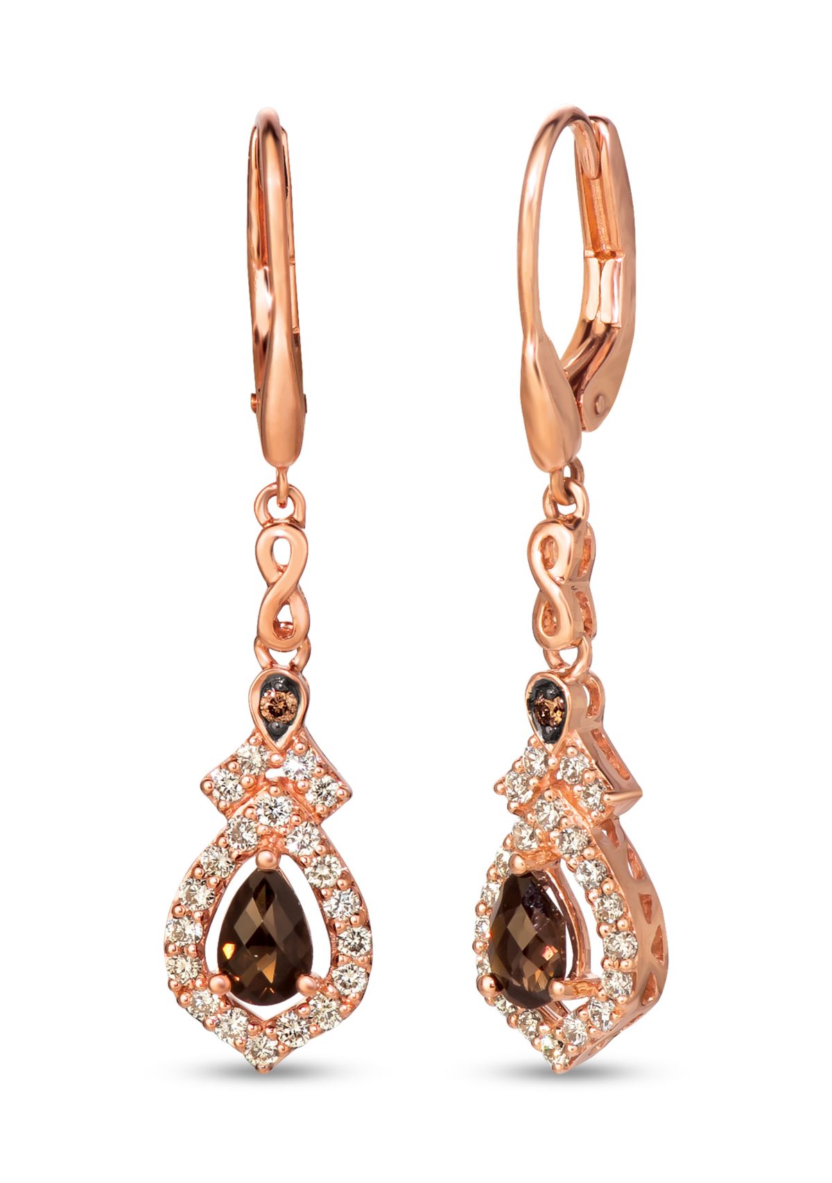  Earrings featuring 5/8 ct. t.w. Chocolate Quartz®, 5/8 ct. t.w. Nude Diamonds™, Chocolate Diamonds® set in 14K Strawberry Gold®