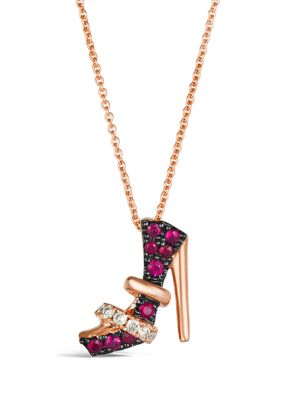 Stiletto Shoe Pendant Necklace featuring 1/5 ct. t.w. Passion Ruby™, 1/10 ct. t.w. Nude Diamonds™ set in 14K Strawberry Gold®