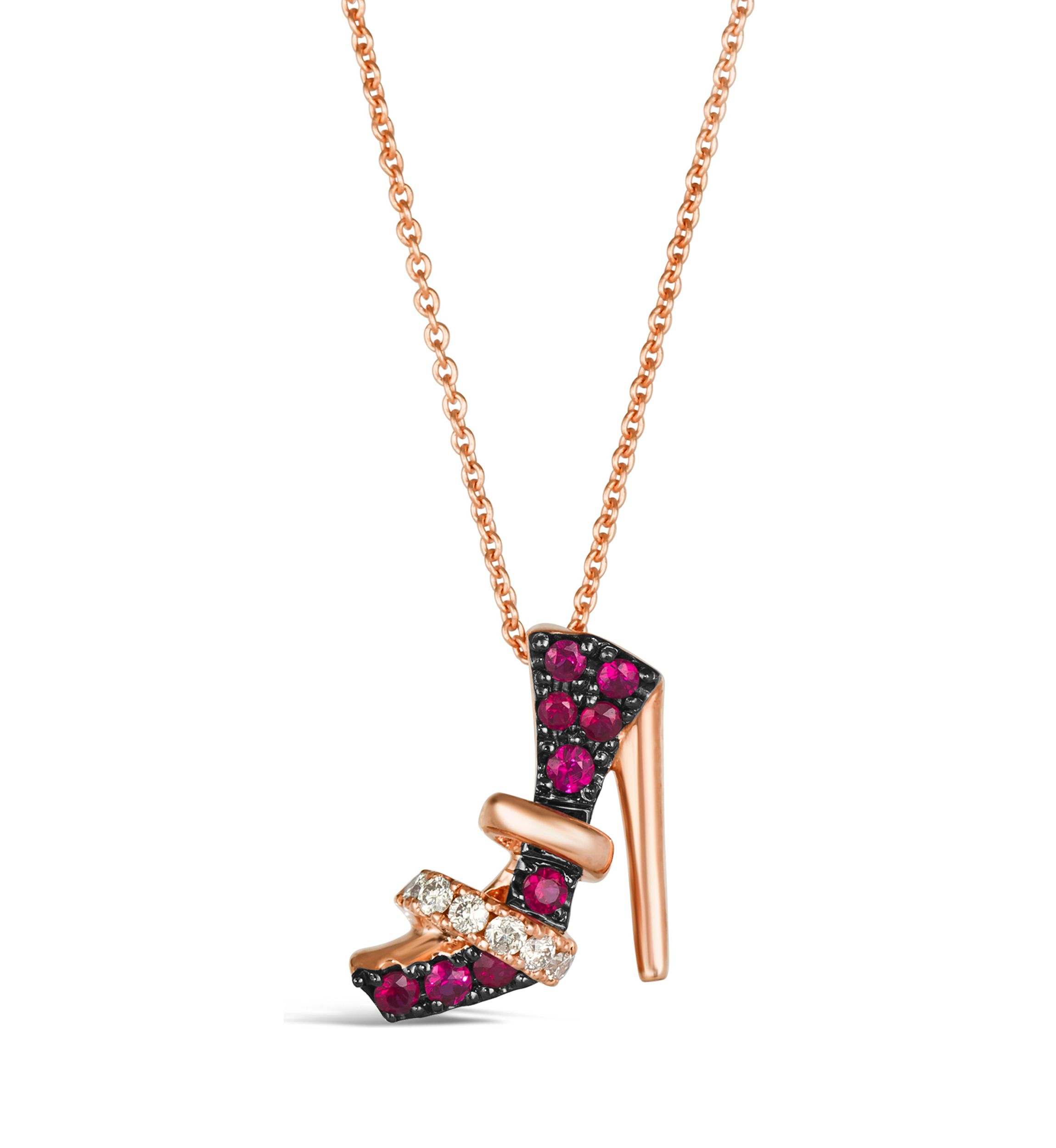 Stiletto Shoe Pendant Necklace featuring 1/5 ct. t.w. Passion Ruby™, 1/10 ct. t.w. Nude Diamonds™ set in 14K Strawberry Gold®