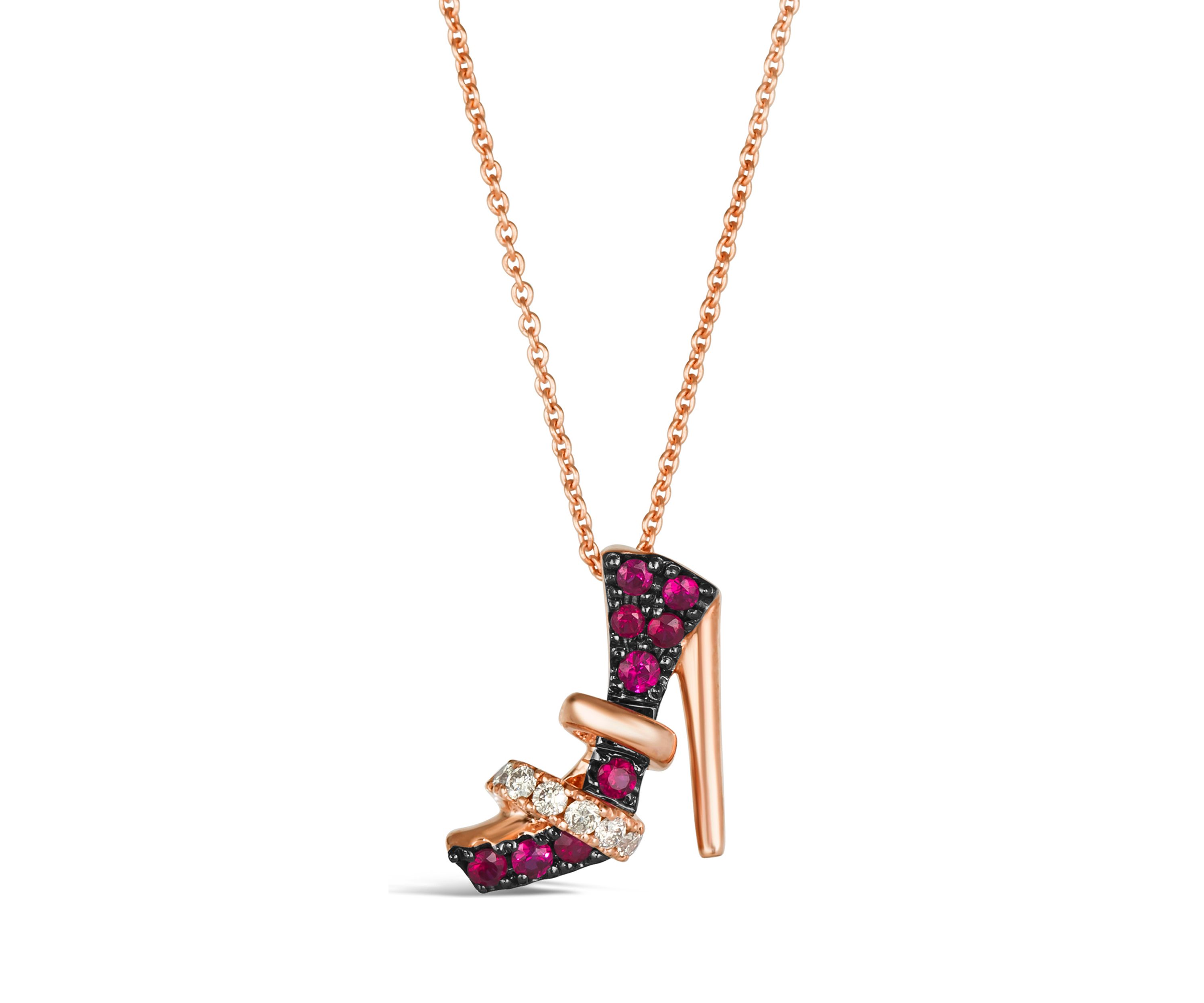 Stiletto Shoe Pendant Necklace featuring 1/5 ct. t.w. Passion Ruby™, 1/10 ct. t.w. Nude Diamonds™ set in 14K Strawberry Gold®