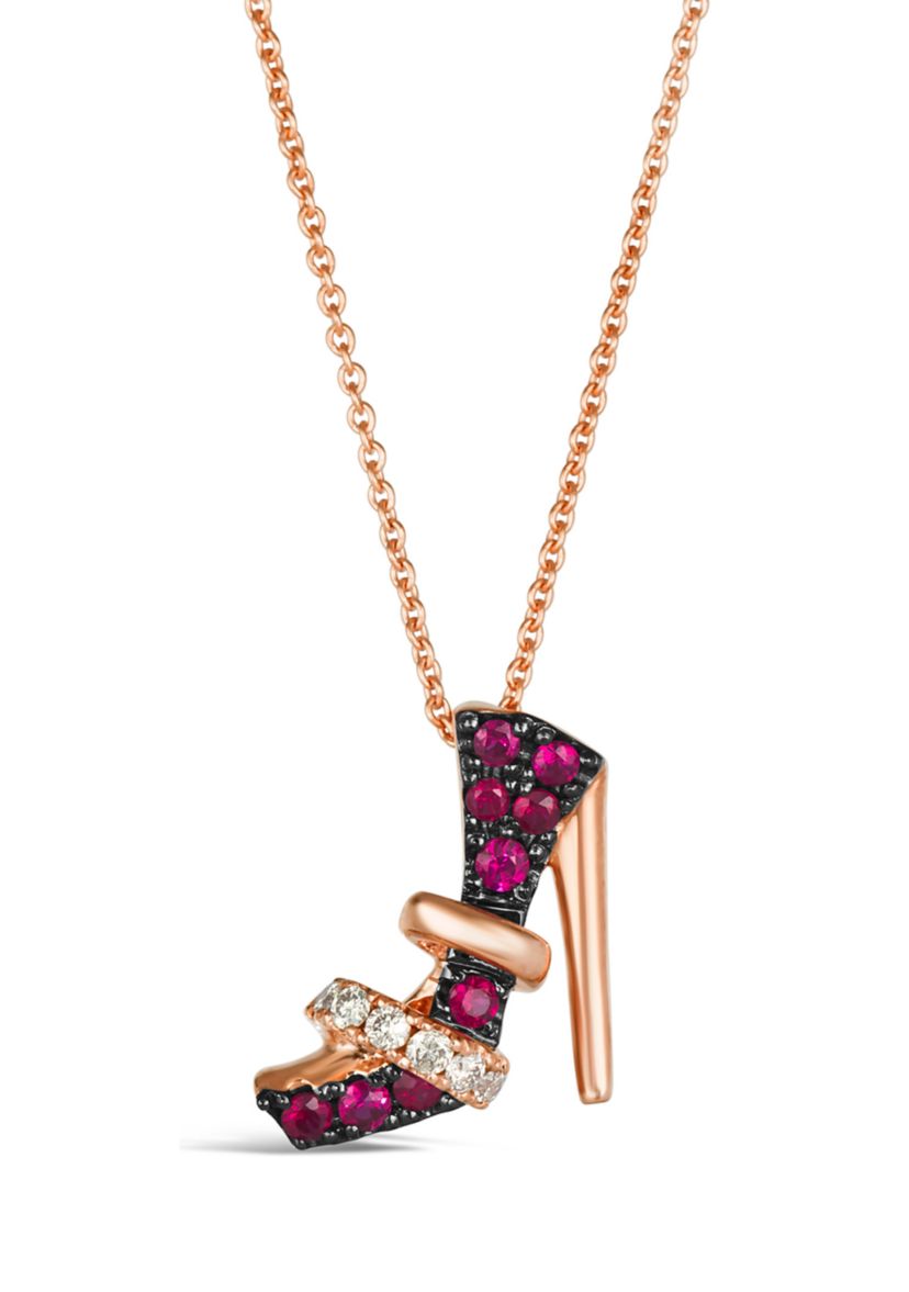 Stiletto Shoe Pendant Necklace featuring 1/5 ct. t.w. Passion Ruby™, 1/10 ct. t.w. Nude Diamonds™ set in 14K Strawberry Gold®
