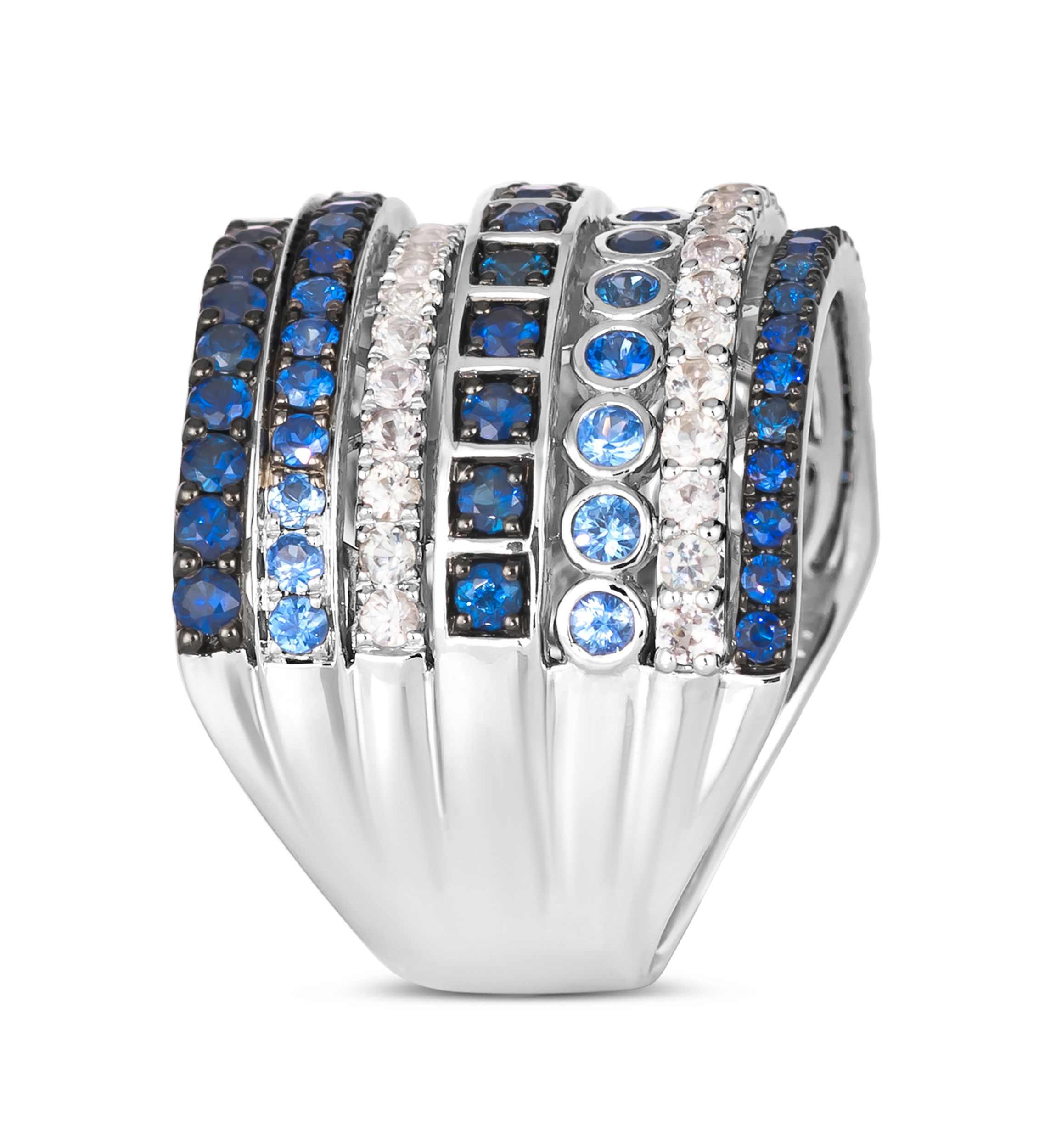 Ring featuring 1 ct. t.w. Blueberry Sapphire™, 3/4 ct. t.w. Denim Ombré®, 3/4 ct. t.w. White Sapphire, set in 14K Vanilla Gold®