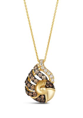 1/2 ct. t.w. Chocolate Ombré Diamonds®, 1/6 ct. t.w. Nude Diamonds™ Ombré Shell Pendant Necklace in 14K Honey Gold™