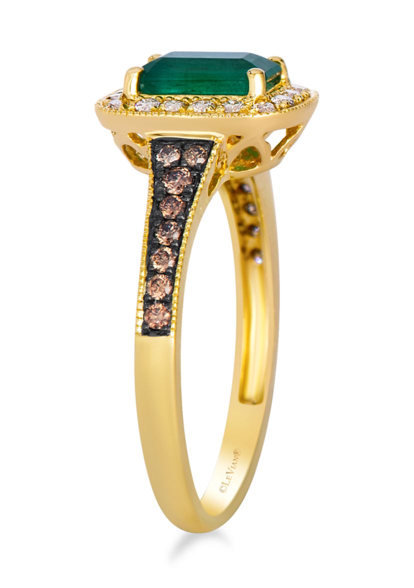 Ring featuring 3/4 ct. t.w. Costa Smeralda Emeralds™, 1/6 ct. t.w. Chocolate Diamonds®, 1/6 ct. t.w. Nude Diamonds™ set in 14K Honey Gold™