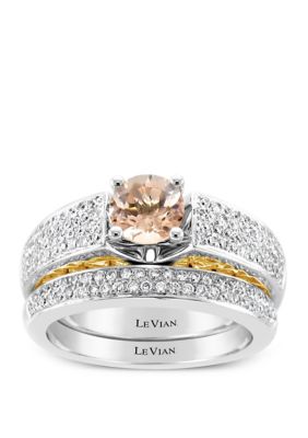 Le Vian 1/2 Ct. T.w. Morganite, 1/10 Sapphire, And 5/8 Ct. T.w. Diamond Ring In 18K White Gold