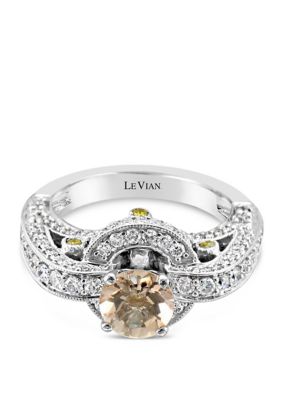 Le Vian 1/2 Ct. T.w. Morganite, 1/10 Ct. T.w. Sapphire, And 7/8 Ct. T.w. Vanilla Diamond Ring In 18K White Gold