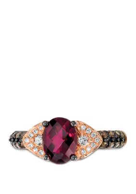 Le Vian 1.33 Ct. T.w. Rhodolite, 1/10 Ct. T.w. White Diamond, And 1/4 Ct. T.w. Brown Diamond Ring In 14K Rose Gold