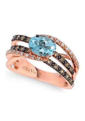 Le Vian 1 Ct. T.w. Sea Blue AquamarineÂ®, 3/8 Ct. T.w. Chocolate DiamondÂ®, And Vanilla DiamondÂ® Ring In 14K Strawberry Gold