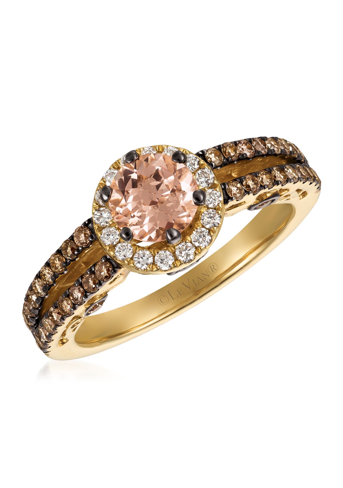 5/8 ct. t.w. Chocolate Diamond,  1/8 ct. t.w. Vanilla Diamond, and 1/2 ct. t.w. Morganite Ring in 14K Yellow Gold