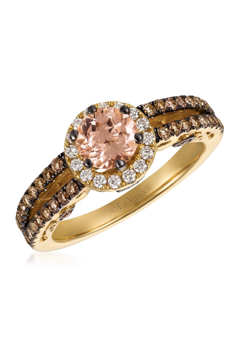 5/8 ct. t.w. Chocolate Diamond,  1/8 ct. t.w. Vanilla Diamond, and 1/2 ct. t.w. Morganite Ring in 14K Yellow Gold