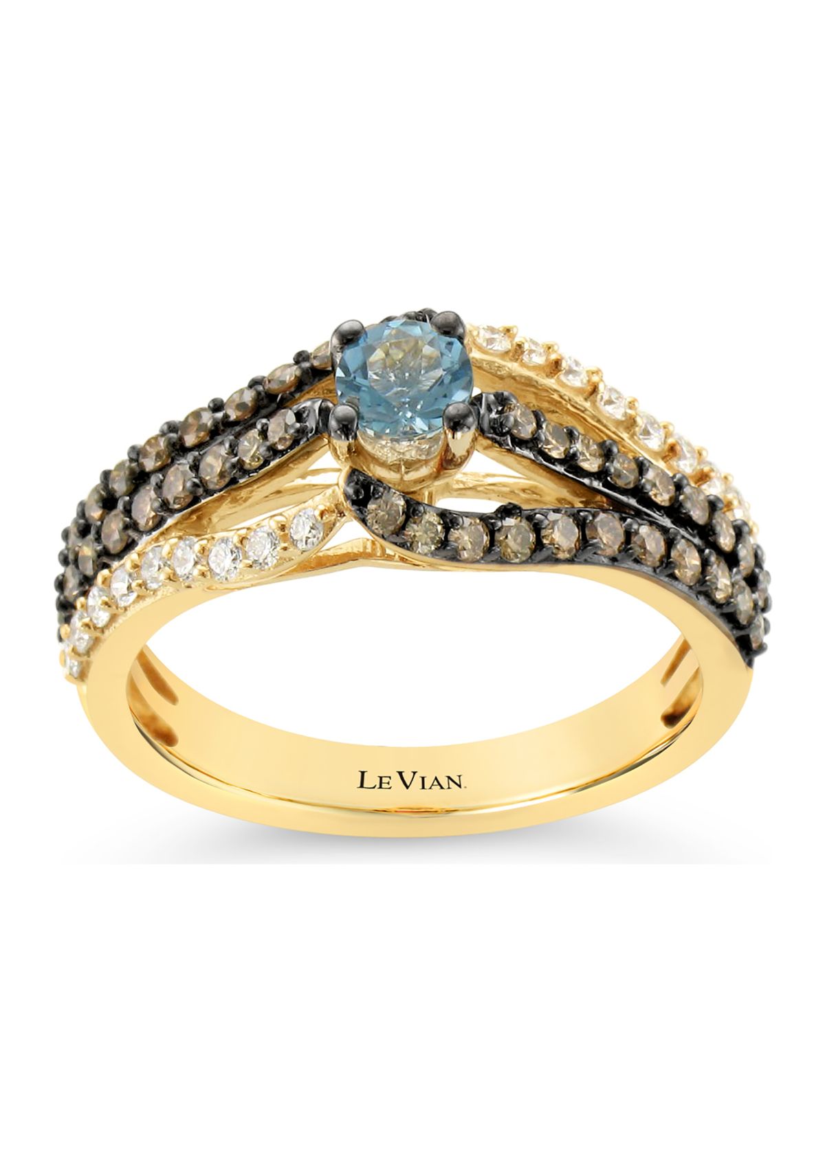 5/8 ct. t.w. Diamond and 1/5 ct. t.w. Aquamarine Ring in 14K Two Tone Gold