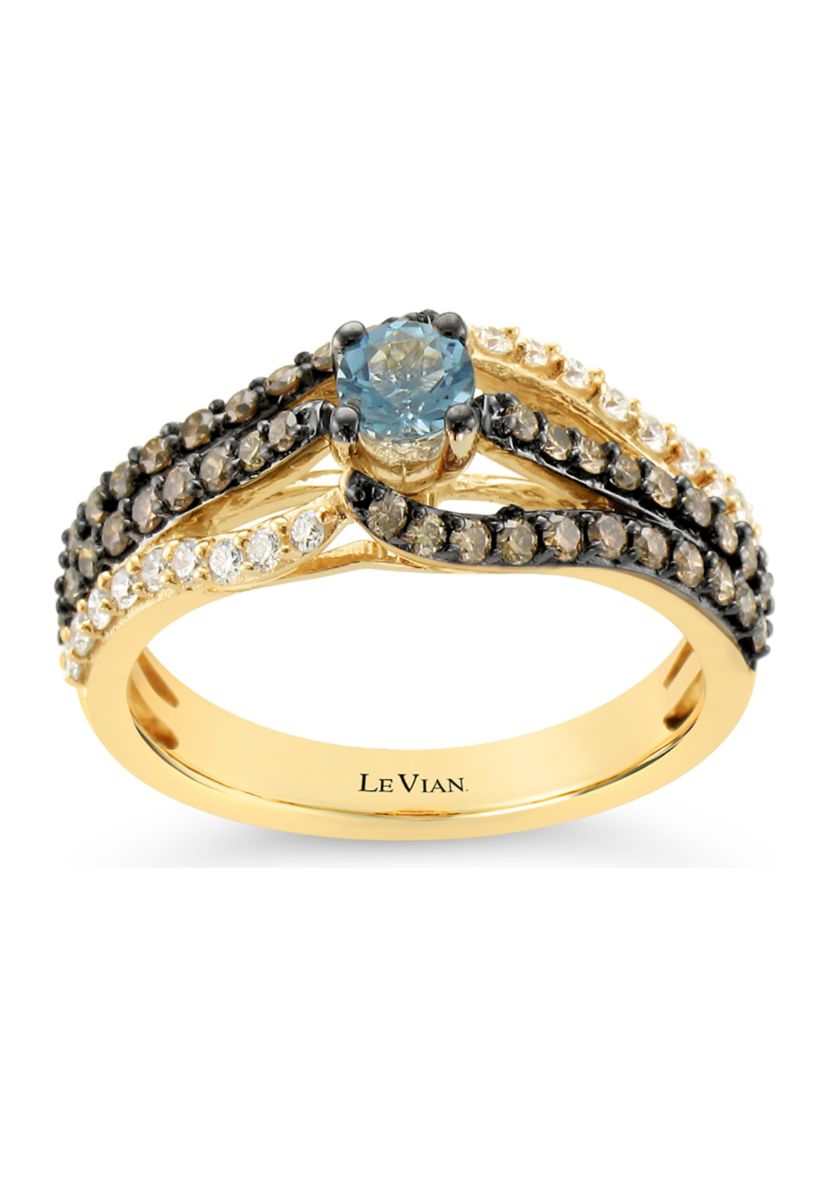 5/8 ct. t.w. Diamond and 1/5 ct. t.w. Aquamarine Ring in 14K Two Tone Gold