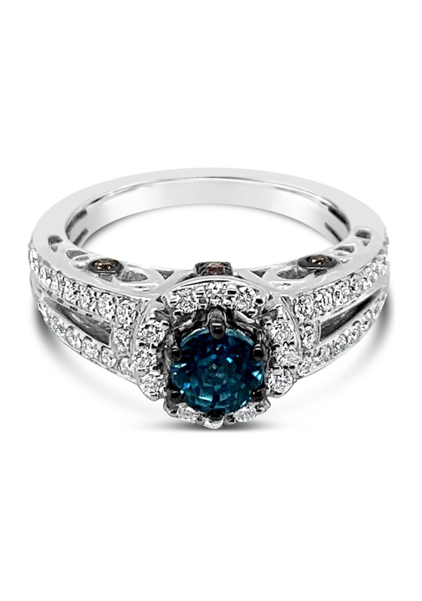 1/2 ct. t.w. Blue Zirconia and 5/8 ct. t.w. Nude Diamond™ Ring in 14K Vanilla Gold®