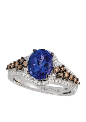 14K White Gold Tanzanite With Diamond Ring 