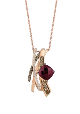 2/5 ct. t.w. Chocolate Diamonds®, 1/5 ct. t.w Vanilla Diamonds™ and 2.75 ct. t.w. Raspberry Rhodolite™ Pendant Necklace in 14k Strawberry Gold®