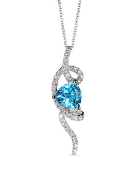 Ocean Blue Topaz and Chocolate & Vanilla Diamonds Pendant in 14k Vanilla Gold