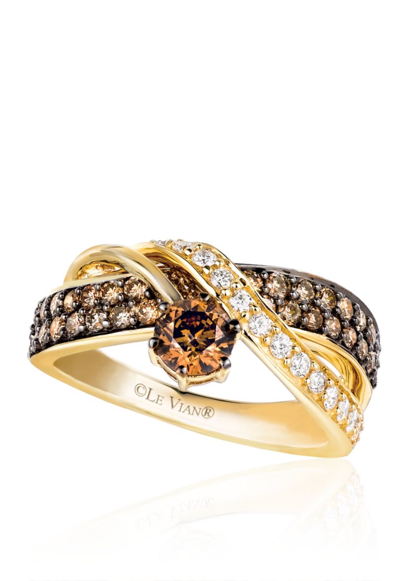 Chocolatier® Chocolate Diamonds® and Vanilla Diamonds® Ring in 14k Honey Gold™