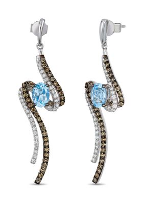 Le Vian 1.6 Ct. T.w. Blue Topaz, 3/4 Ct. T.w. Chocolate Diamonds, And 3/8 Ct. T.w. Vanilla Diamonds Earrings In 14K Vanilla Gold