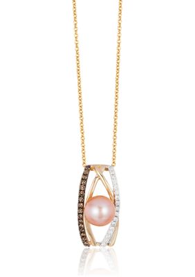 1/3 ct. t.w. Diamond and Freshwater Pearl Pendant Necklace in 14K Strawberry Gold® 