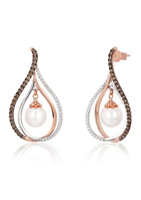 7/8 ct. t.w. Diamond and Freshwater Pearl Earrings in 14K Strawberry Gold® 