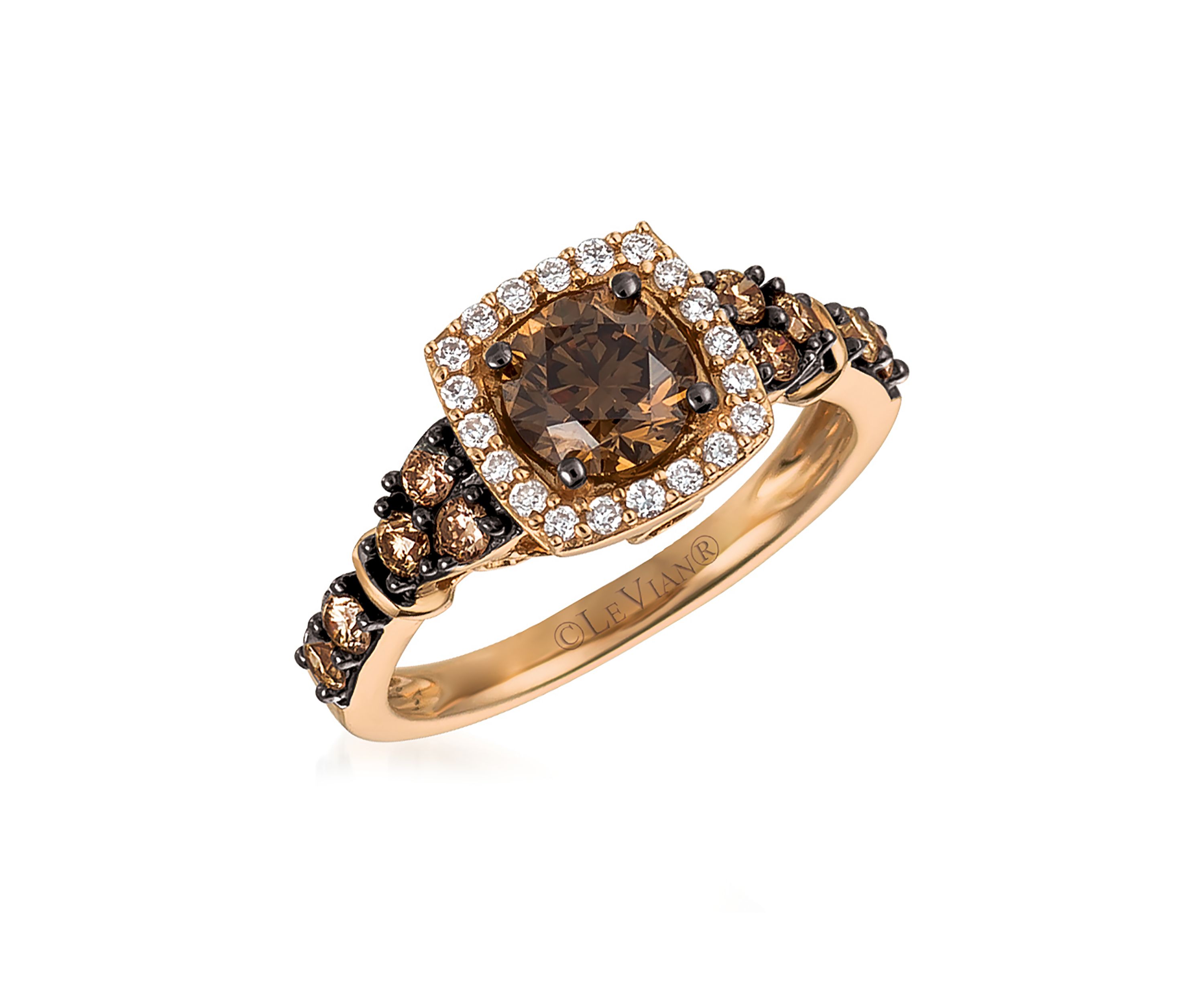 1/4 ct. t.w. Chocolate Diamond and 1/8 ct. t.w. Vanilla Diamond Ring in 14K Rose Gold 