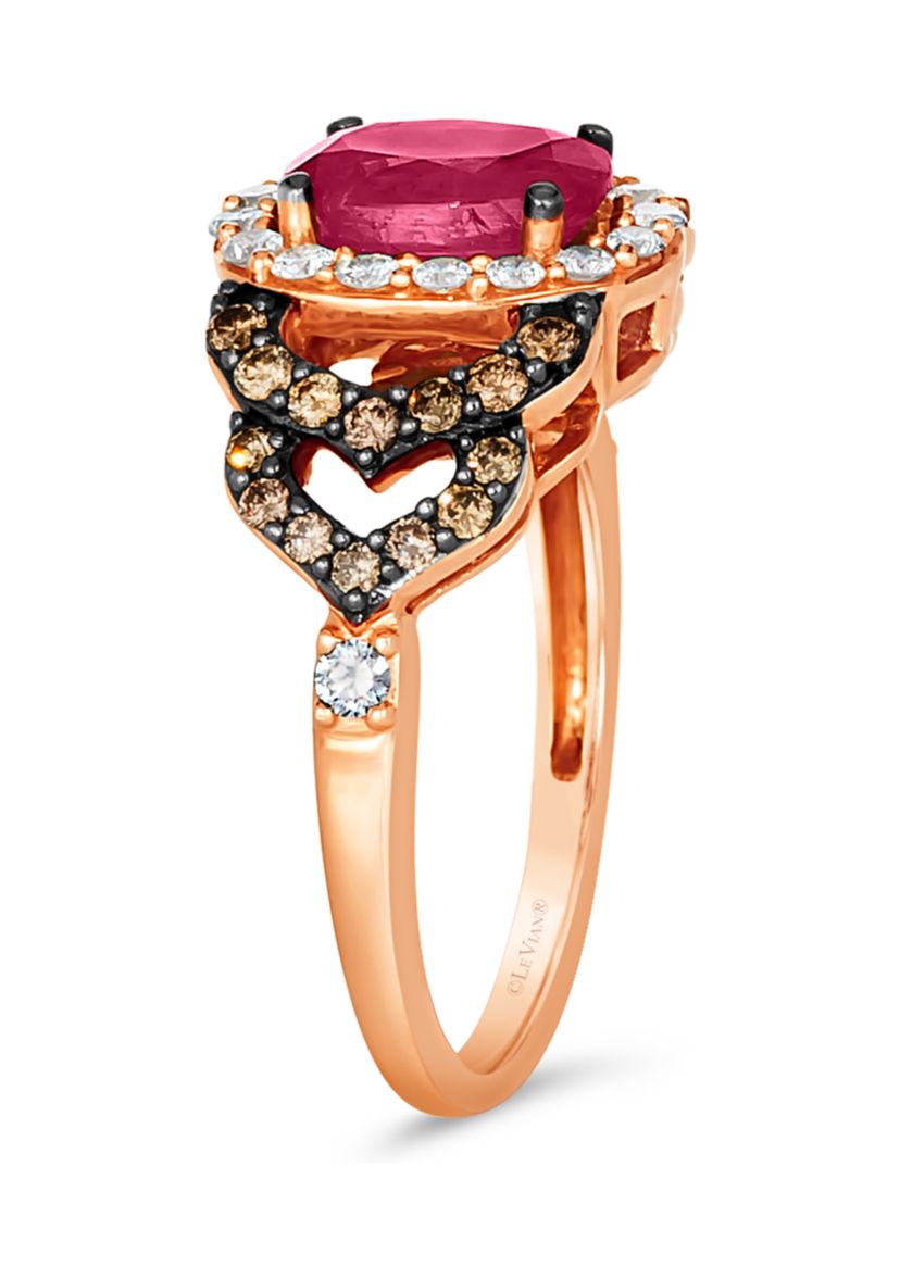 1/3 ct. t.w. Chocolate Diamond®, 1/3 ct. t.w. Vanilla Diamond®, and 1.1 ct. t.w. Ruby Ring in 14K Strawberry Gold®