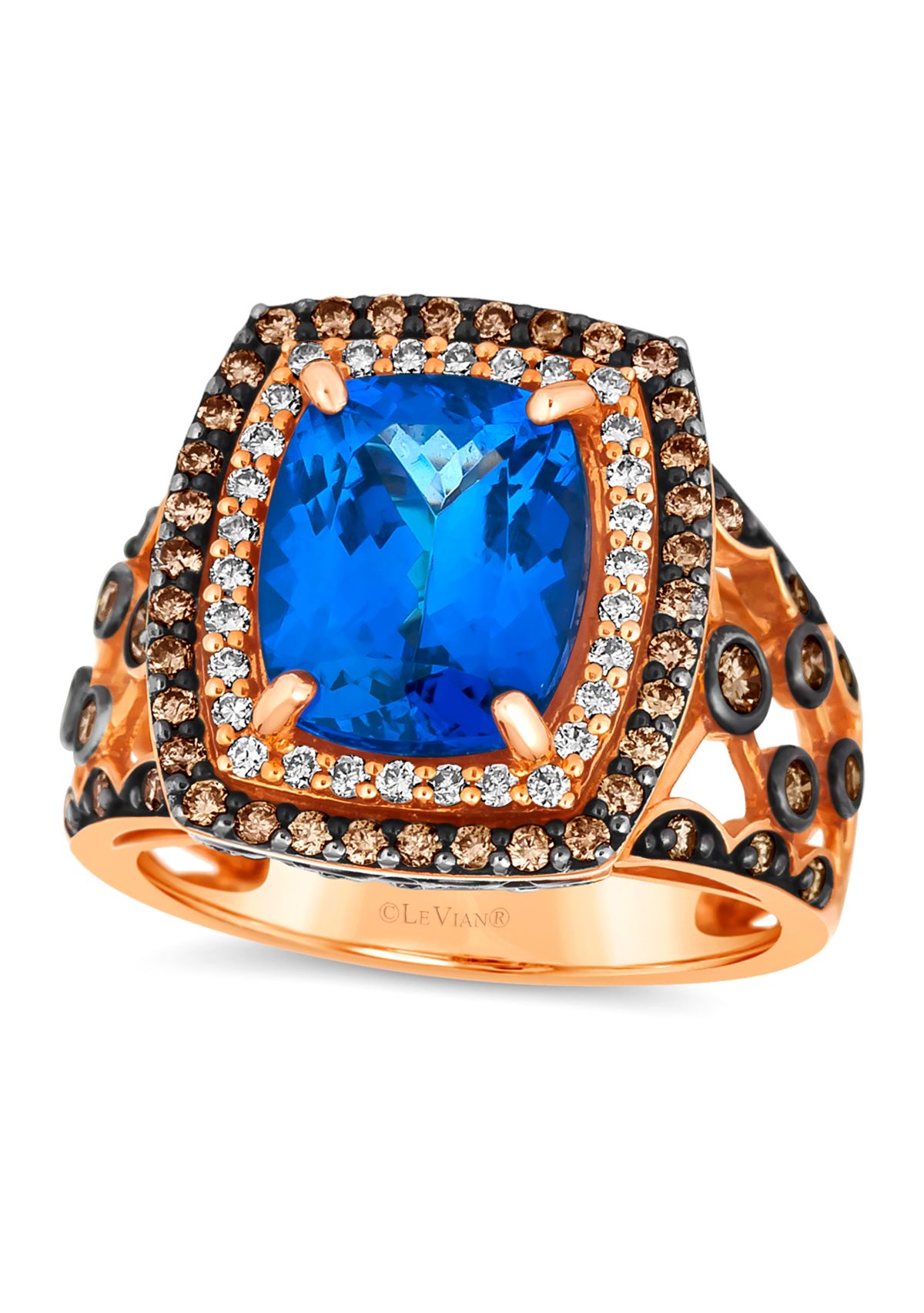 Chocolatier® Ring featuring 3.62 ct. t.w. Blueberry Tanzanite®, 3/4 ct. t.w. Chocolate Diamonds®, 1/5 ct. t.w. Vanilla Diamonds® in 14K Strawberry Gold®