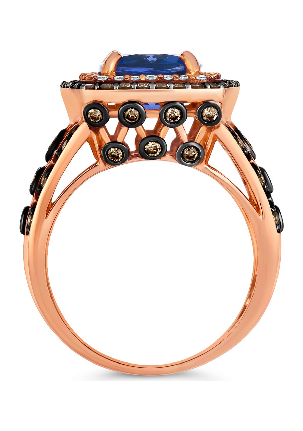 Chocolatier® Ring featuring 3.62 ct. t.w. Blueberry Tanzanite®, 3/4 ct. t.w. Chocolate Diamonds®, 1/5 ct. t.w. Vanilla Diamonds® in 14K Strawberry Gold®