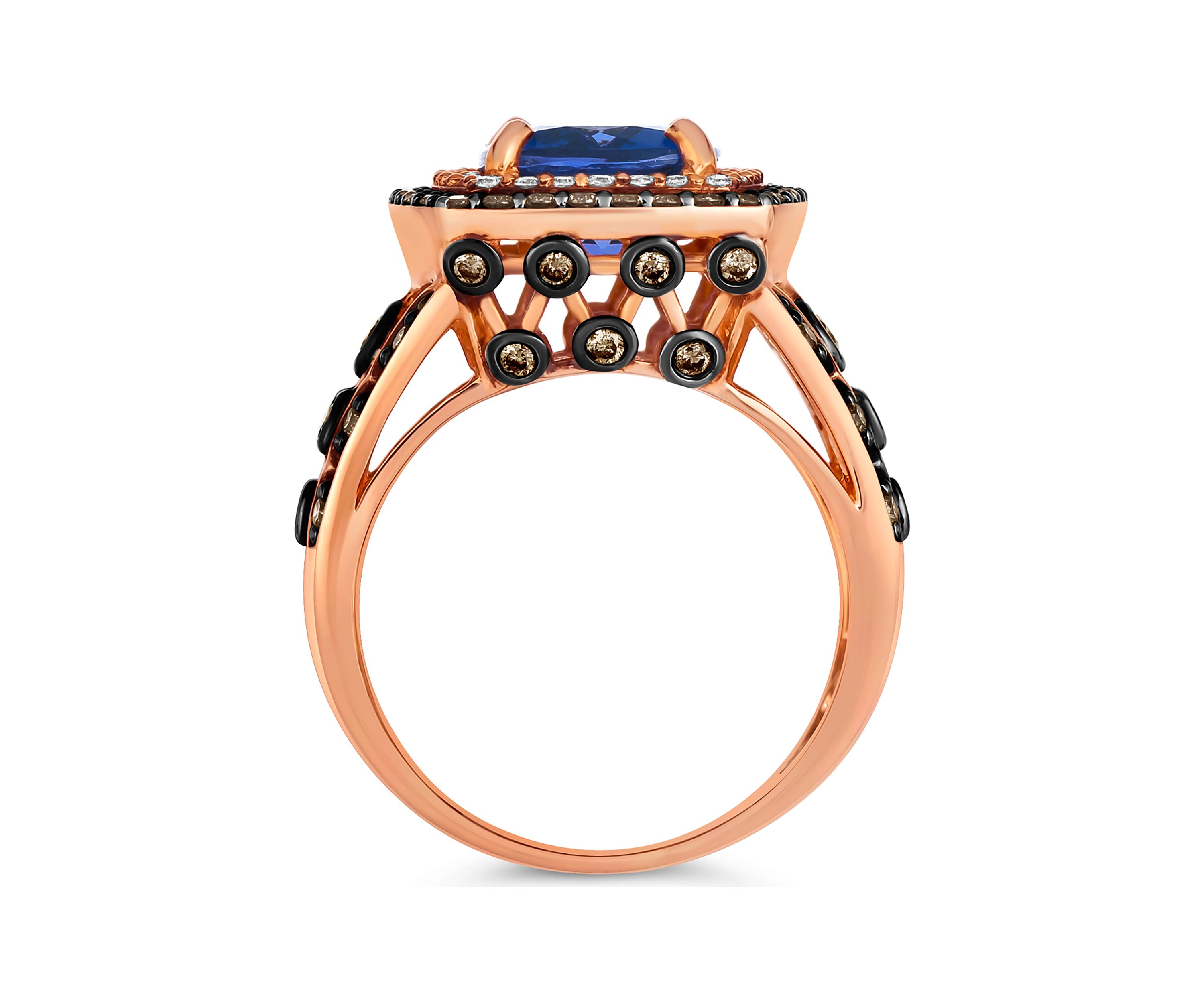 Chocolatier® Ring featuring 3.62 ct. t.w. Blueberry Tanzanite®, 3/4 ct. t.w. Chocolate Diamonds®, 1/5 ct. t.w. Vanilla Diamonds® in 14K Strawberry Gold®