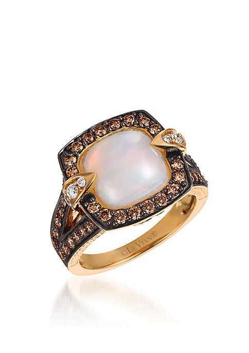 Neopolitan Opal and Chocolate & Vanilla Diamonds Ring in 14k Strawberry Gold