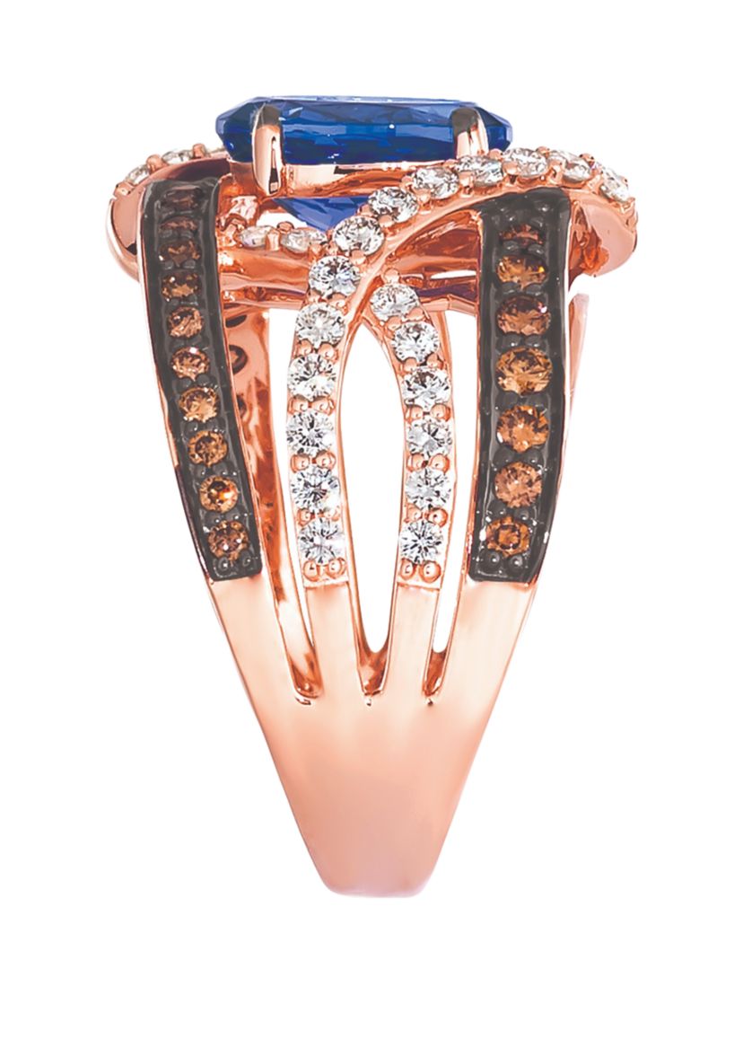 1.75 ct. t.w. Blueberry Tanzanite®, 3/8 ct. t.w. Chocolate Diamonds®, 1/2 ct. t.w. Vanilla Diamonds® Ring in 14K Strawberry Gold®