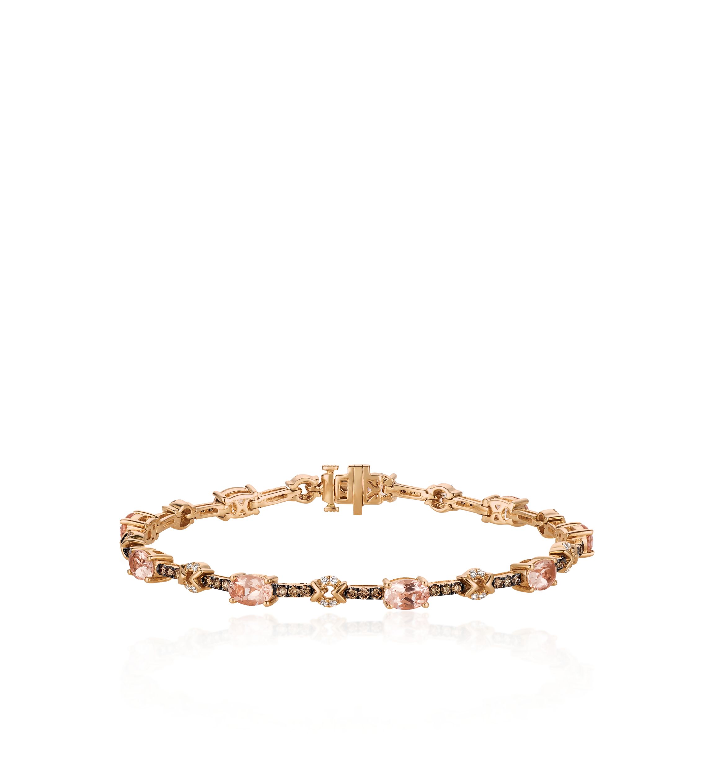 Peach Morganite™ with Vanilla Diamonds® and Chocolate Diamonds® Bracelet in 14K Strawberry Gold®