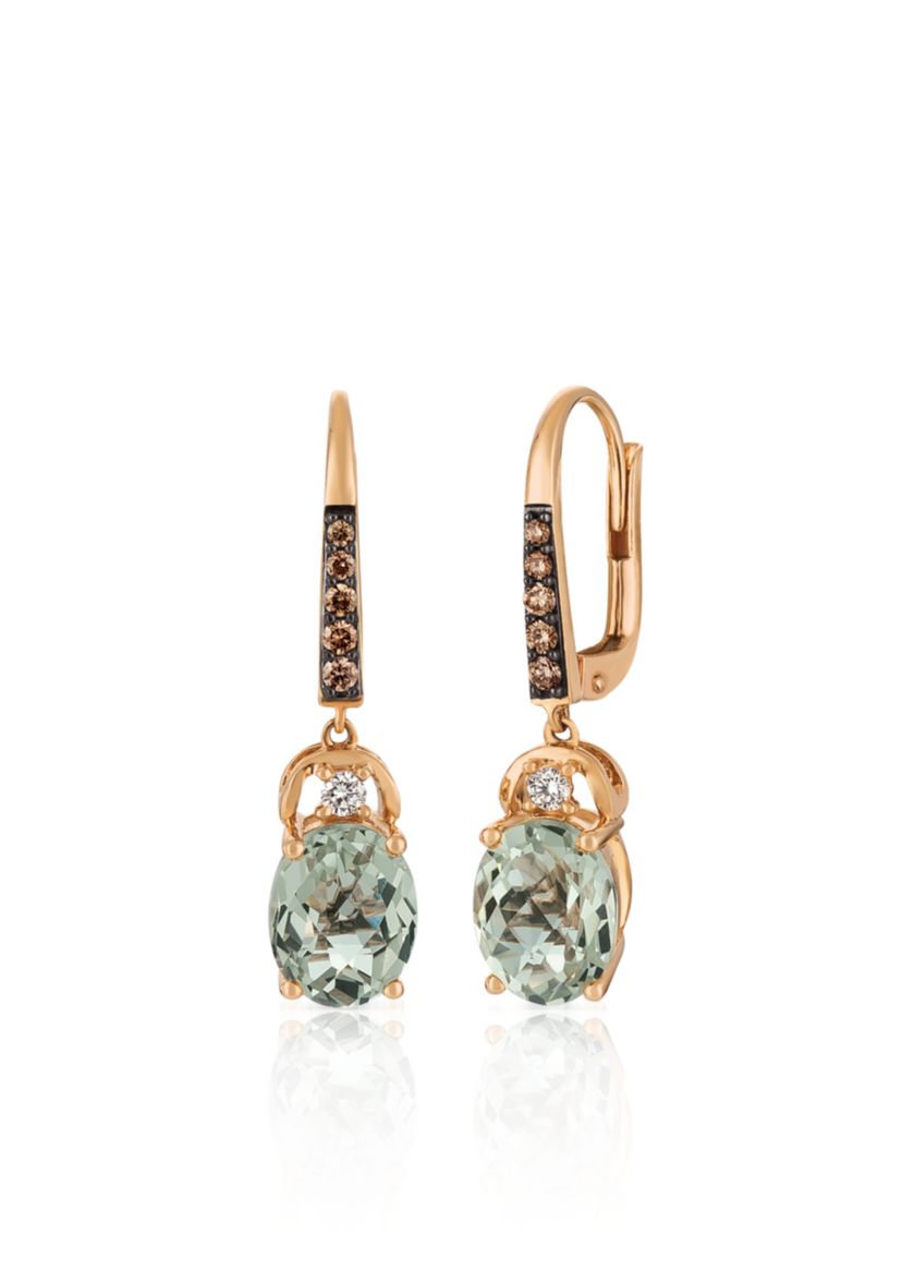 Mint Julep Quartz™ with Vanilla Diamonds® and Chocolate Diamonds® Earrings in 14K Strawberry Gold®