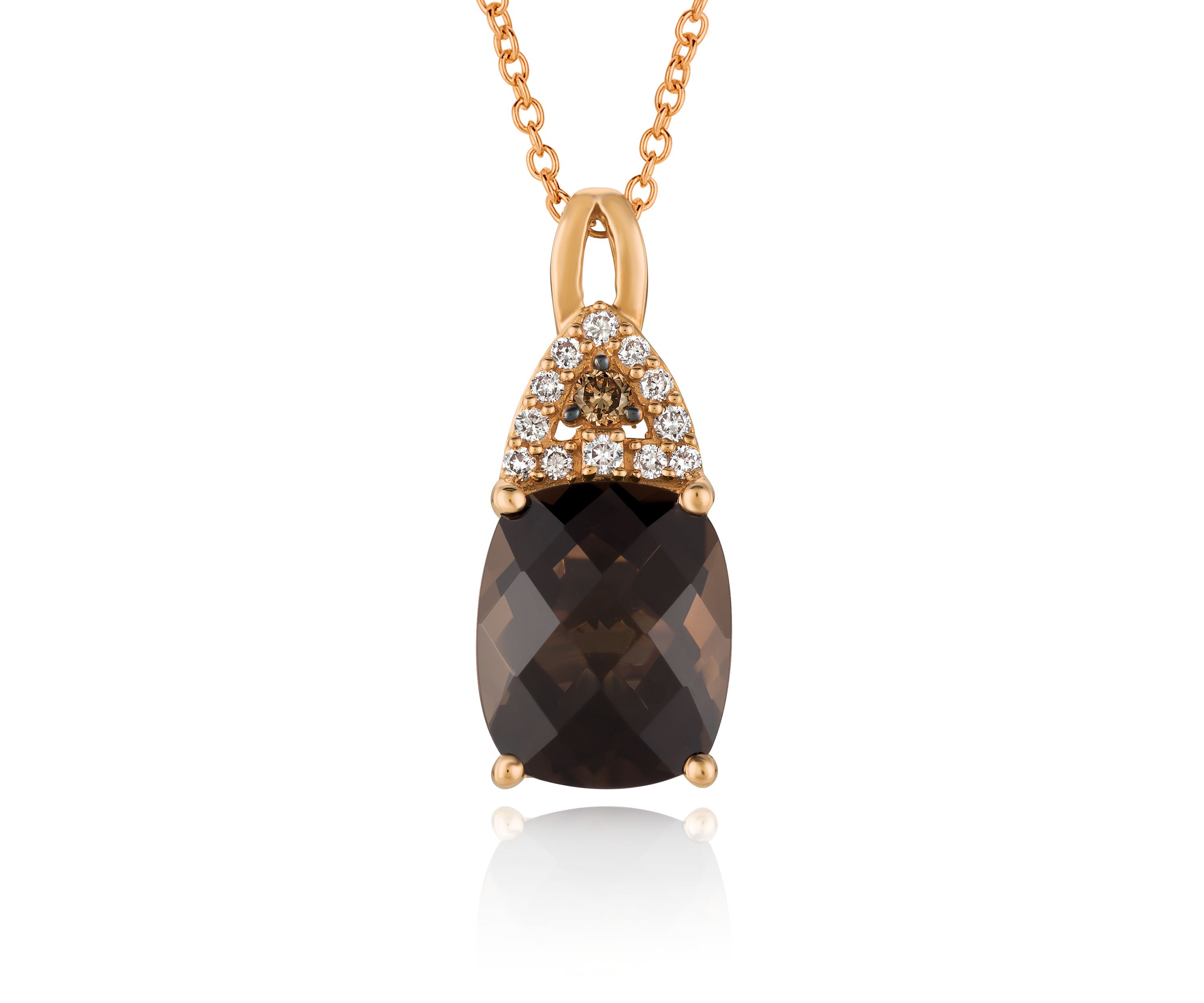 Chocolate Quartz® with Vanilla Diamonds®, and Chocolate Diamonds® Pendant in 14k Strawberry Gold®