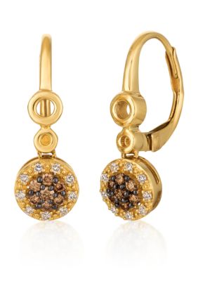 Chocolatier® Chocolate Diamonds® and Vanilla Diamonds® Cluster Drop Earrings in 14k Honey Gold™
