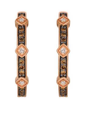 Chocolatier Vanilla Diamonds and Chocolate Diamonds 14k Strawberry Gold Earrings