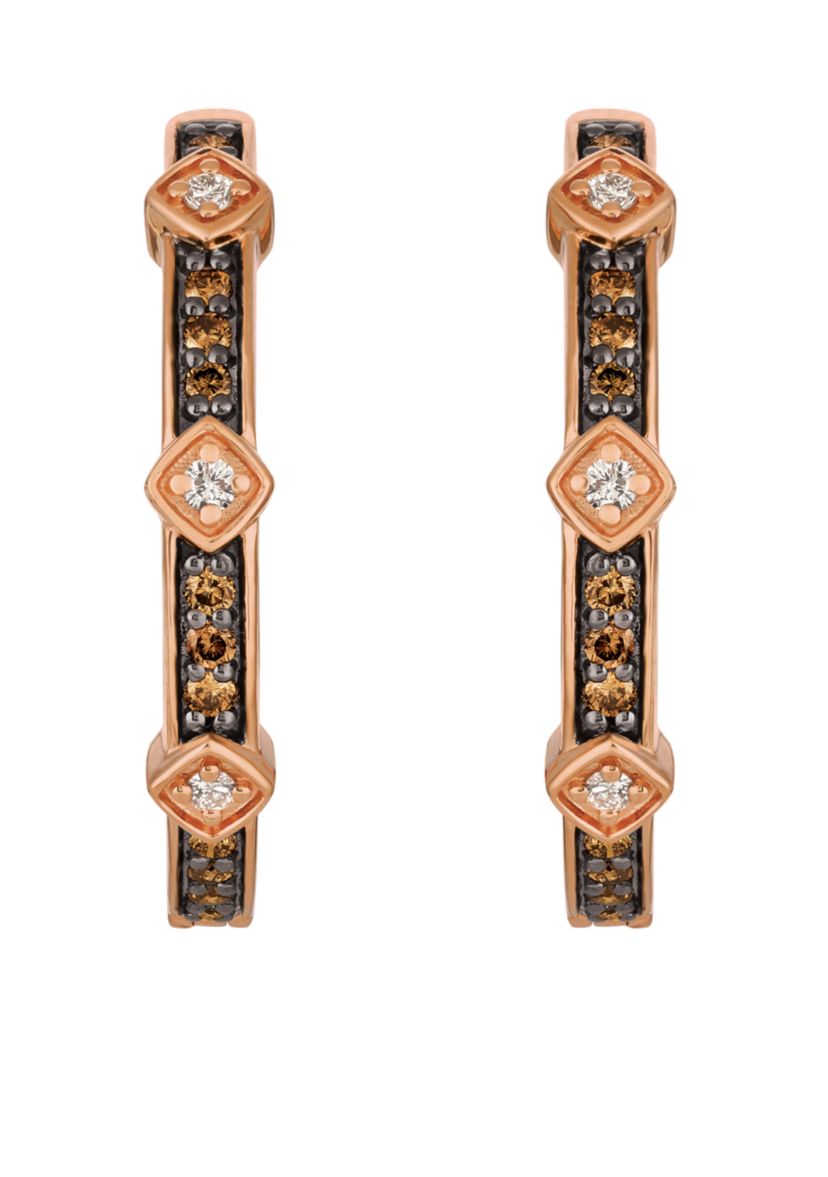 Chocolatier Vanilla Diamonds and Chocolate Diamonds 14k Strawberry Gold Earrings